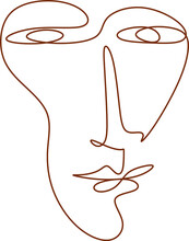 One Line Drawing Abstract Face Seamless Pattern. Modern Minimalism Art, Aesthetic Contour. Continuous Line Art Face. Picasso Style Drawing