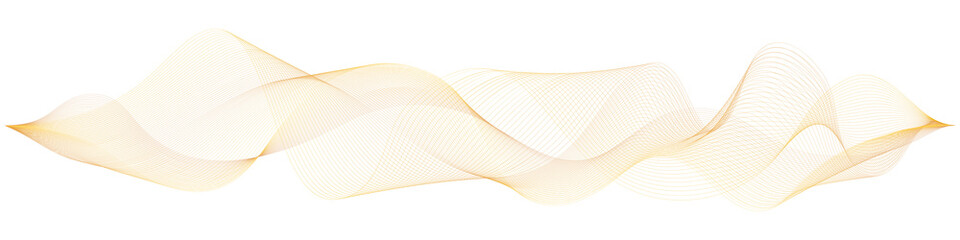 Wall Mural - Undulate wave swirl swoosh, iridescent color flow. Smooth orange and yellow wavy curve lines. Modern trendy design element. Isolated on white background. Vector illustration.