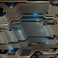 Canvas Print - Circuit board background. Technology concept, dark background. Analog circuit. Electronic computer technology, digital chip. Banner, presentation. Space for text, copy space. Vector design