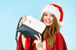 Christmas girl holding handbag present