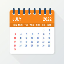 July 2022 Calendar Leaf. Calendar 2022 In Flat Style. Vector Illustration.