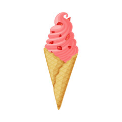 Sticker - Pink Twisted Ice Cream in Waffle Cone as Frozen Dessert and Sweet Snack Vector Illustration