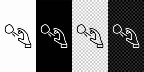 Poster - Set line Hooligan shooting small stones icon isolated on black and white background. Demonstrator. Vector