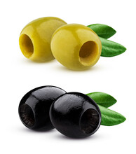 Black And Green Pitted Olives Isolated On White Background