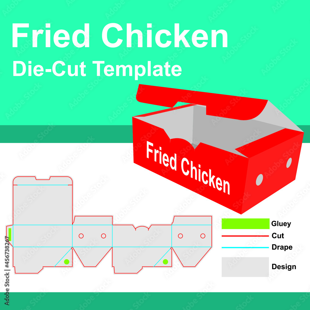Fried chicken Box with Die-Cut Template
