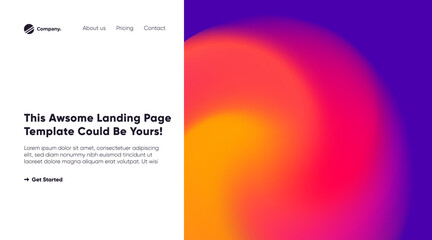 Landing page vector template. Business homepage web page. gradient blur composition. Glowing cosmic effect on dark blue background. 