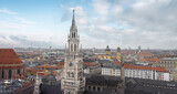 Fototapeta Miasto - New Town Hall (Neues Rathaus) Clock Tower and aerial view of Munich - Munich, Bavaria, Germany
