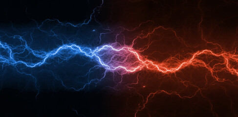 Wall Mural - Red and blue lightning, abstract plasma background