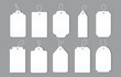 © 100% HAND-CRAFTED - Blank white price tags that attached to clothing. Various background options. Graphic elements for websites and page. Realistic icons and badges. Flat vector illustration isolated on grey backdrop