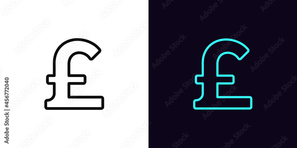 Outline pound sterling, icon with editable stroke. Linear British pound sign silhouette. Money