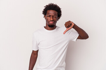 Wall Mural - Young african american man isolated on white background  showing thumb down, disappointment concept.