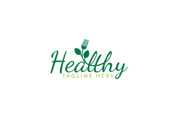 Poster - Healthy food logo vector graphic with a fork and spoons as a plant for any business.