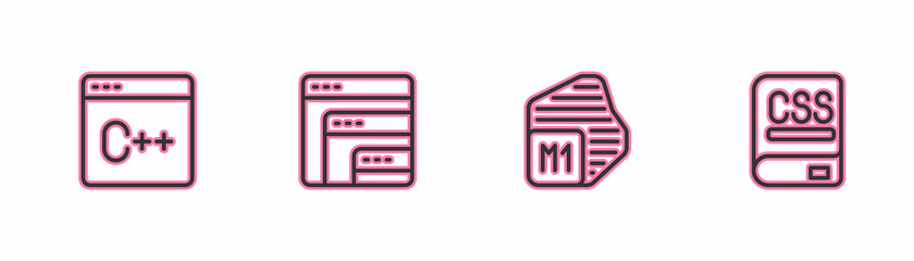 Set line Software, Processor, and Books about programming icon. Vector