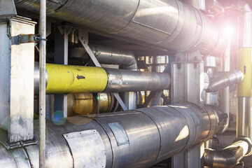 Wall Mural -  metal structure made of pipes at a liquefied gas production plant.