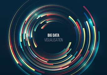 Abstract stream information with colorful circles array. Information analytics concept. Filtering machine algorithms. Sorting data. Vector technology background. Big data visualization.