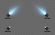 © Vitaliy - Vector set of light. Light source, studio lighting, walls, png. Blue light. Spot lighting, spotlight PNG. Rays, light effect.