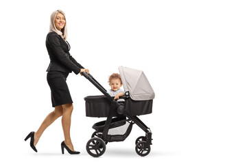 Poster - Full length shot of a businesswoman pushing a baby stroller