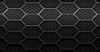 Double layer black, shiny round hexagon honeycomb grid grill background with light from above