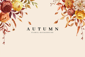 hand drawn autumn floral border background