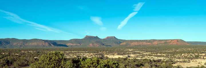 Canvas Print - Ultra-wide panoramic view of sacred Native American landmark  Bears Ears National Monument in southern Utah