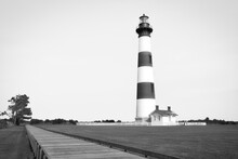 A Landscape Of The Bodie Island Lighthouse In North Carolina. A Black And White Cutout For Copy Space.