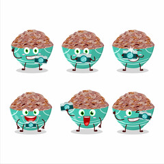 Sticker - Photographer profession emoticon with red cargo rice cartoon character