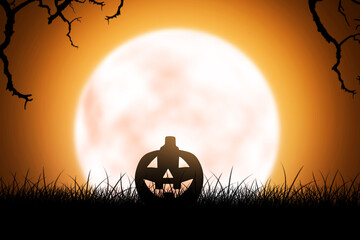 Wall Mural - Silhouette of Jack-o-Lantern on the grass