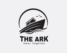 Black White Ark Boat Ship Noah At Sea Logo Template Illustration