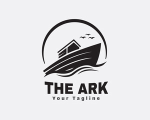 black white ark boat ship noah at sea logo template illustration