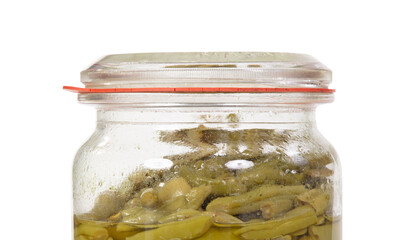 Wall Mural - Very old glass jar with green beans, isolated