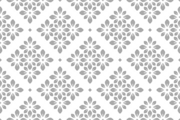 Flower geometric pattern. Seamless vector background. White and gray ornament. Ornament for fabric, wallpaper, packaging. Decorative print.