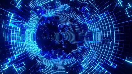 Digital cyberspace, data network tunnel animation background