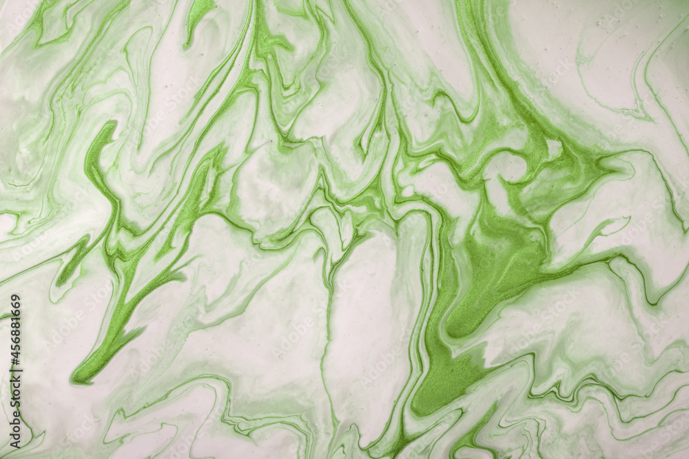 Abstract fluid art background light green and white colors. Liquid ...