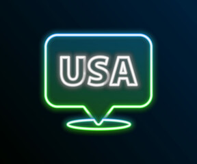 Sticker - Glowing neon line USA Independence day icon isolated on black background. 4th of July. United States of America country. Colorful outline concept. Vector