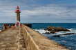 Felgueiras Lighthouse on a breakwater of Foz do Douro district of Porto city