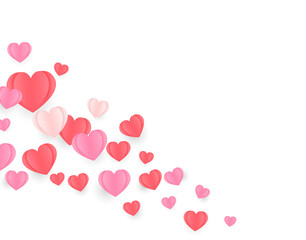 Poster - Vector pink flowing hearts, paper art style objects isolated on white background, bright colorful illustration template, love symbol.