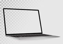 Laptop In Angled Position With Blank Screen Isolated On Transparent Background- Mockup Template