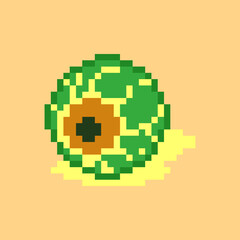 Wall Mural - Pixel art green monster eye. Torn out eye in retro 8 bit pixel style illustration. Vector creepy zombie green pixel art eye with pool of yellow liquid blood.
