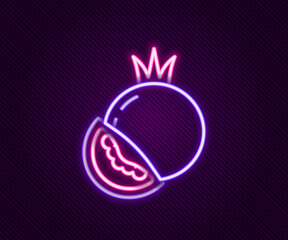 Poster - Glowing neon line Tomato icon isolated on black background. Colorful outline concept. Vector