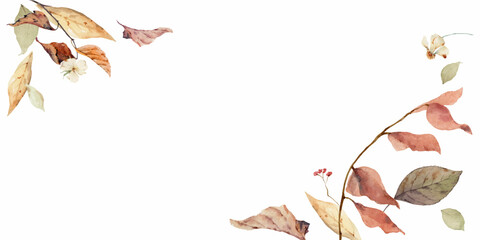 Wall Mural - watercolor vector card with fall leaves and branches isolated on a white background.