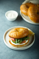 Poster - Bagel sandwich with salmon and arugula