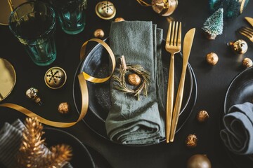 Wall Mural - Christmas table setting in dark