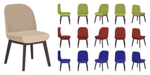 beautiful cute chair set with different color and poses isolated