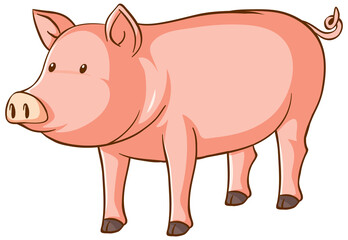 Sticker - A cute pig cartoon on white background