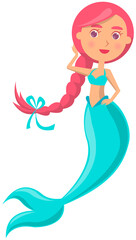 Wall Mural - Beautiful mermaid on white background. Girl with fish tail. Water nymph, cute nixie. Cartoon nautical character lives in ocean. Sea dweller, seamaid fairy woman. Underwater animal life
