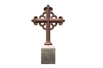 3d illustration of old rusty tombstone cross isolated on white