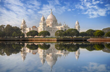 Victoria Memorial Ancient Monument With Water Reflection At Kolkata, India