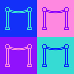 Sticker - Pop art line Rope barrier icon isolated on color background. VIP event, luxury celebration. Celebrity party entrance. Vector