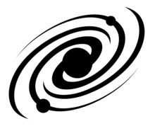 Schematic Spiral Galaxy Icon. Exploration Of Space And Star Clusters. Black Hole In Center Of Milky Way Galaxy. Simple Black And White Vector