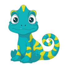 Cute Little Chameleon. Vector Cartoon Illustration